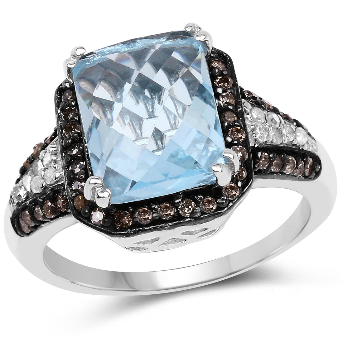 4.33 Carat Genuine Swiss Blue Topaz, Champagne Diamond &amp; White Diamond .925 Sterling Silver Ring by Bids.com