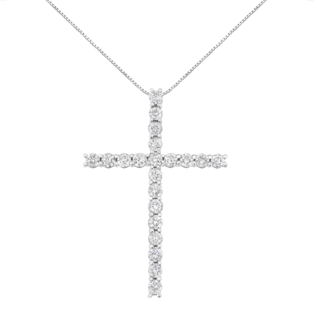 .925 Sterling Silver 4.0 Cttw Diamond 2-1/4" Cross Pendant with Box Chain Necklace (I-J Color, I1-I2 Clarity) - 18" by Bids.com