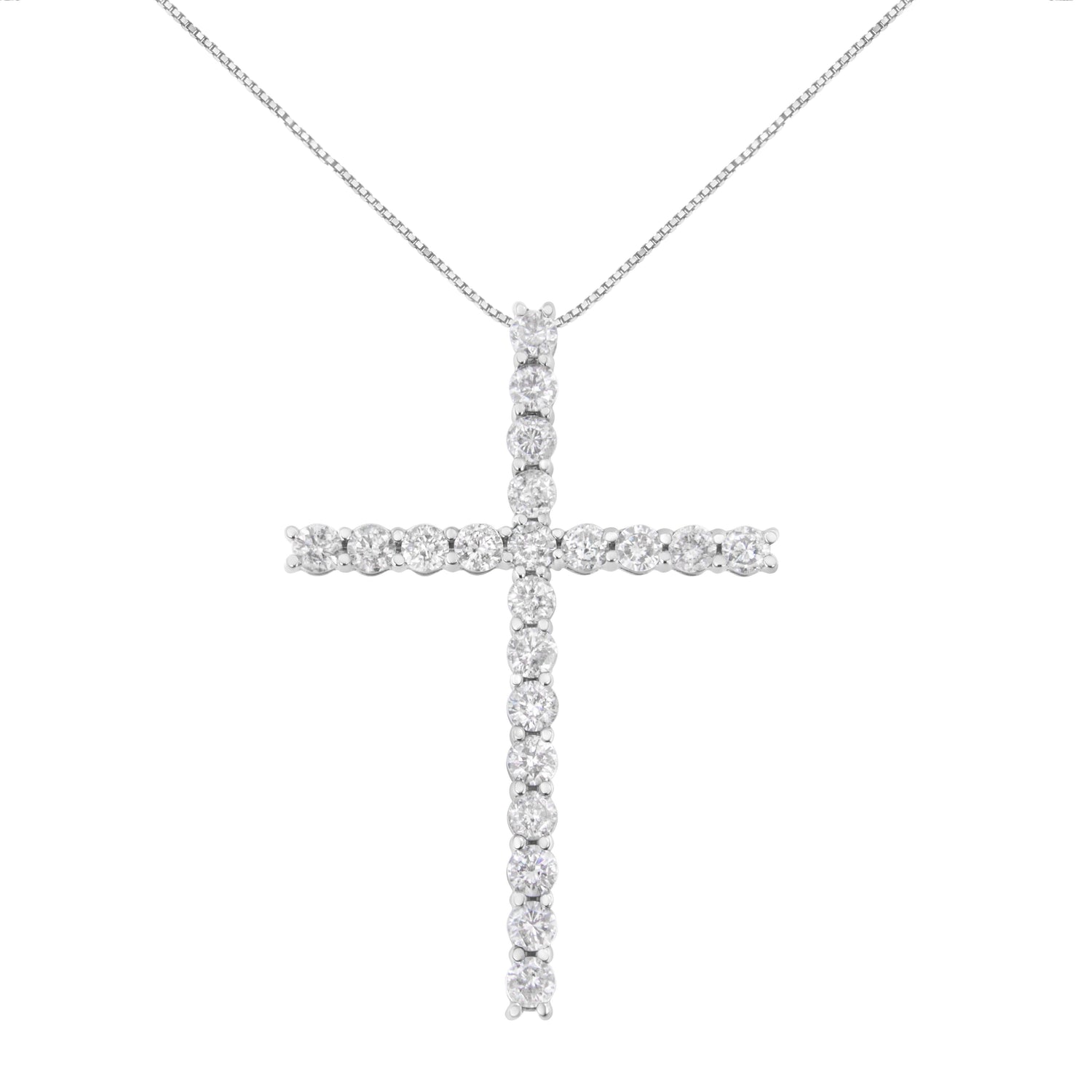.925 Sterling Silver 4.0 Cttw Diamond 2-1/4" Cross Pendant with Box Chain Necklace (I-J Color, I1-I2 Clarity) - 18" by Bids.com