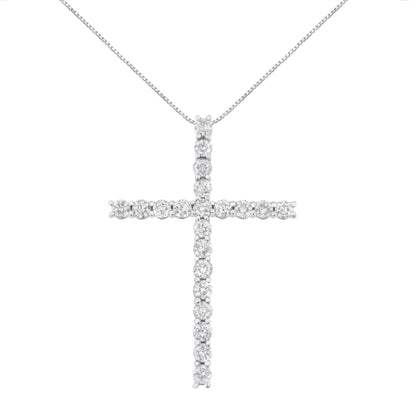 .925 Sterling Silver 4.0 Cttw Diamond 2-1/4" Cross Pendant with Box Chain Necklace (I-J Color, I1-I2 Clarity) - 18" by Bids.com