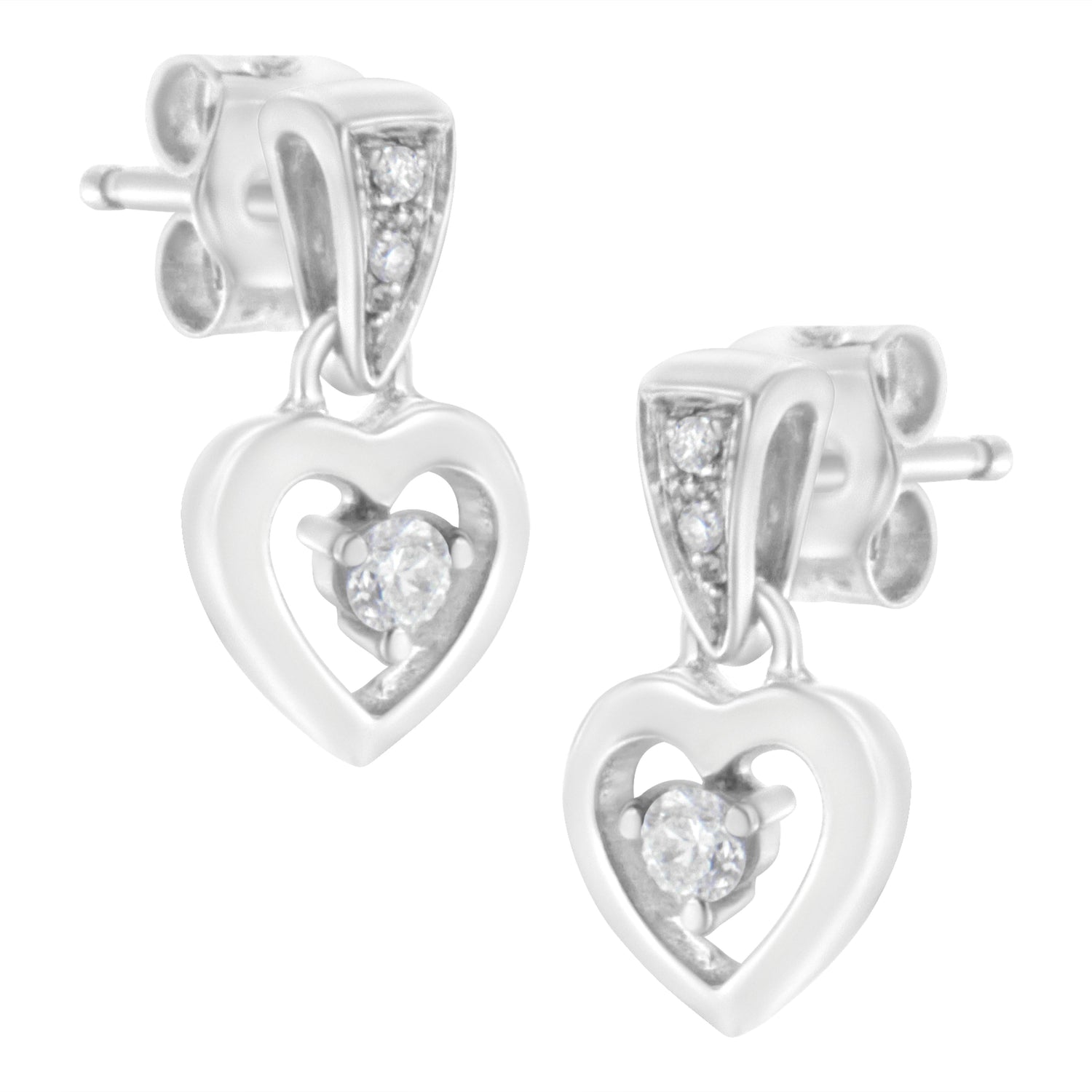 14K White Gold 1/6 Cttw Diamond Dangle Heart Stud Earrings (H-I, SI2-I1)  DestGlow
