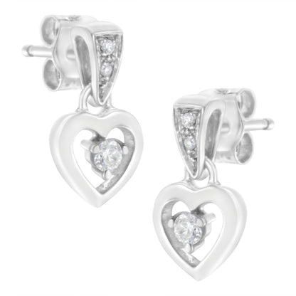 14K White Gold 1/6 Cttw Diamond Dangle Heart Stud Earrings (H-I, SI2-I1)  DestGlow