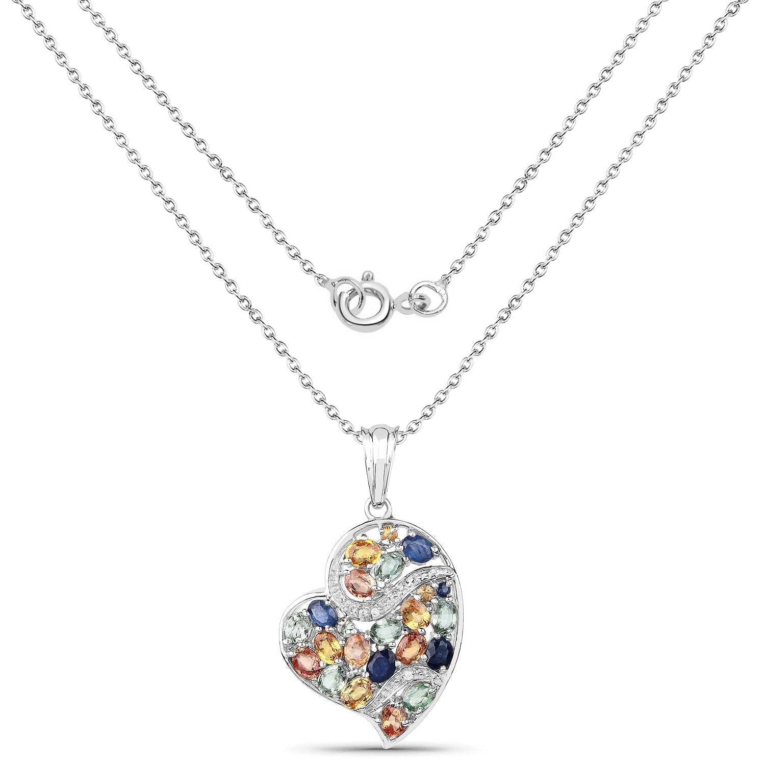 4.00 Carat Genuine Multi Sapphire .925 Sterling Silver Pendant  DestGlow