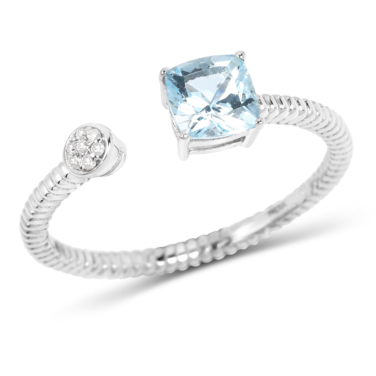 0.52 Carat Genuine Aquamarine and White Diamond 14K White Gold Ring by Bids.com