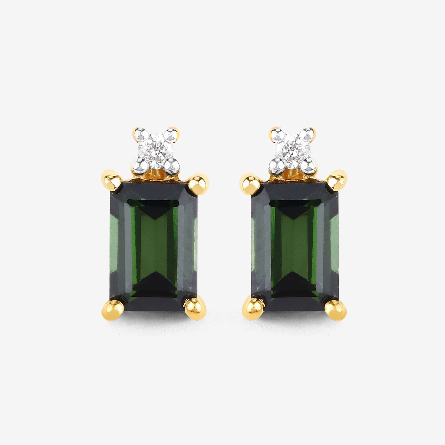 1.24 Carat Genuine Green Tourmaline and White Diamond 14K Yellow Gold Earrings by Bids.com