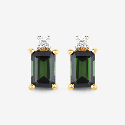 1.24 Carat Genuine Green Tourmaline and White Diamond 14K Yellow Gold Earrings by Bids.com