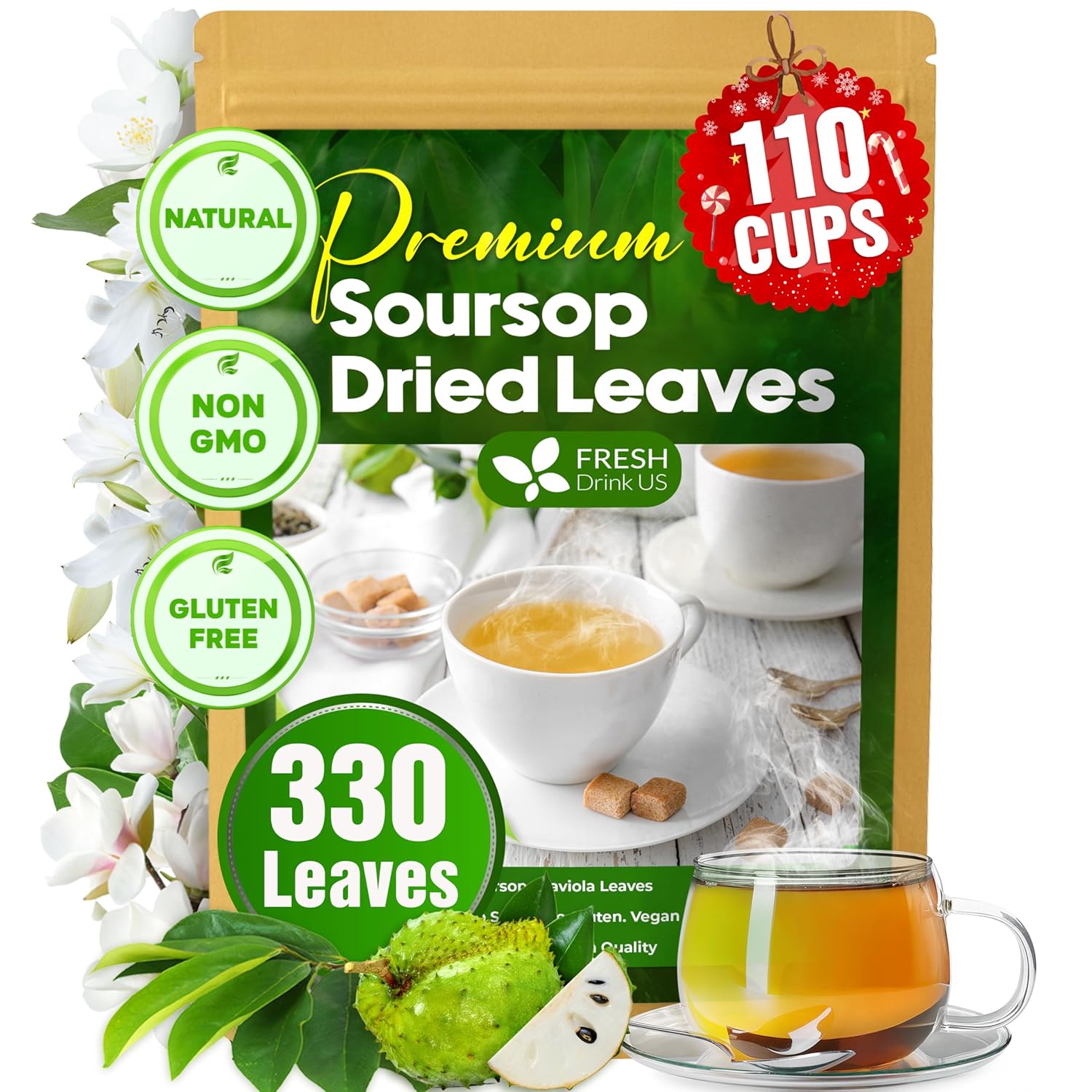 40 Premium Soursop Graviola Leaf Tea Bags, 100% Natural and Pure from Soursop Leaves, Handmade, Made With Natural Materials-Corn Fiber Tea Bag, Sugar/Caffeine/Gluten Free, Hoja Guanabana Tea by FreshDrinkUS - Natural and Premium Herbal Tea