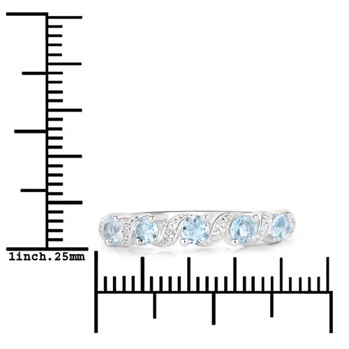 0.54 Carat Genuine Aquamarine and White Topaz .925 Sterling Silver Ring by Bids.com