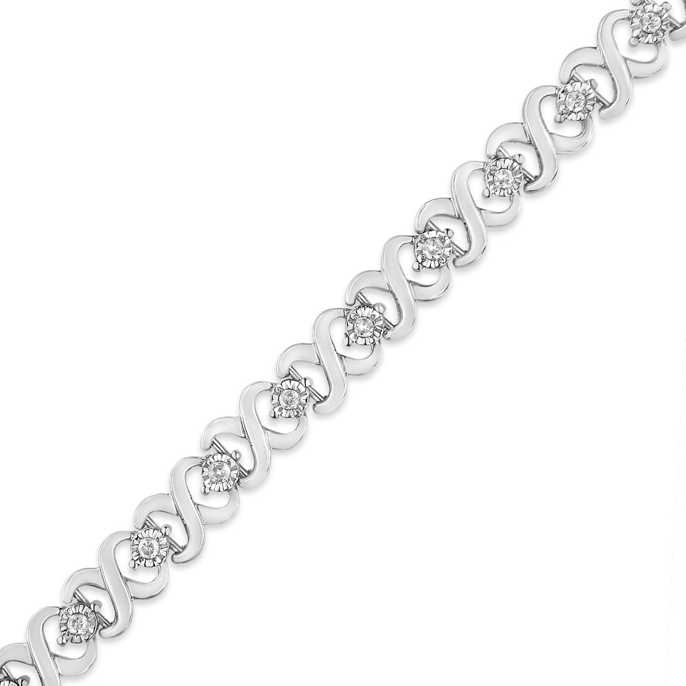 .925 Sterling Silver 1/3 Cttw Miracle Plate Round-Cut Diamond Infinity Link Bracelet (I-J Color, I3 Clarity) - Size 7.25" by Bids.com
