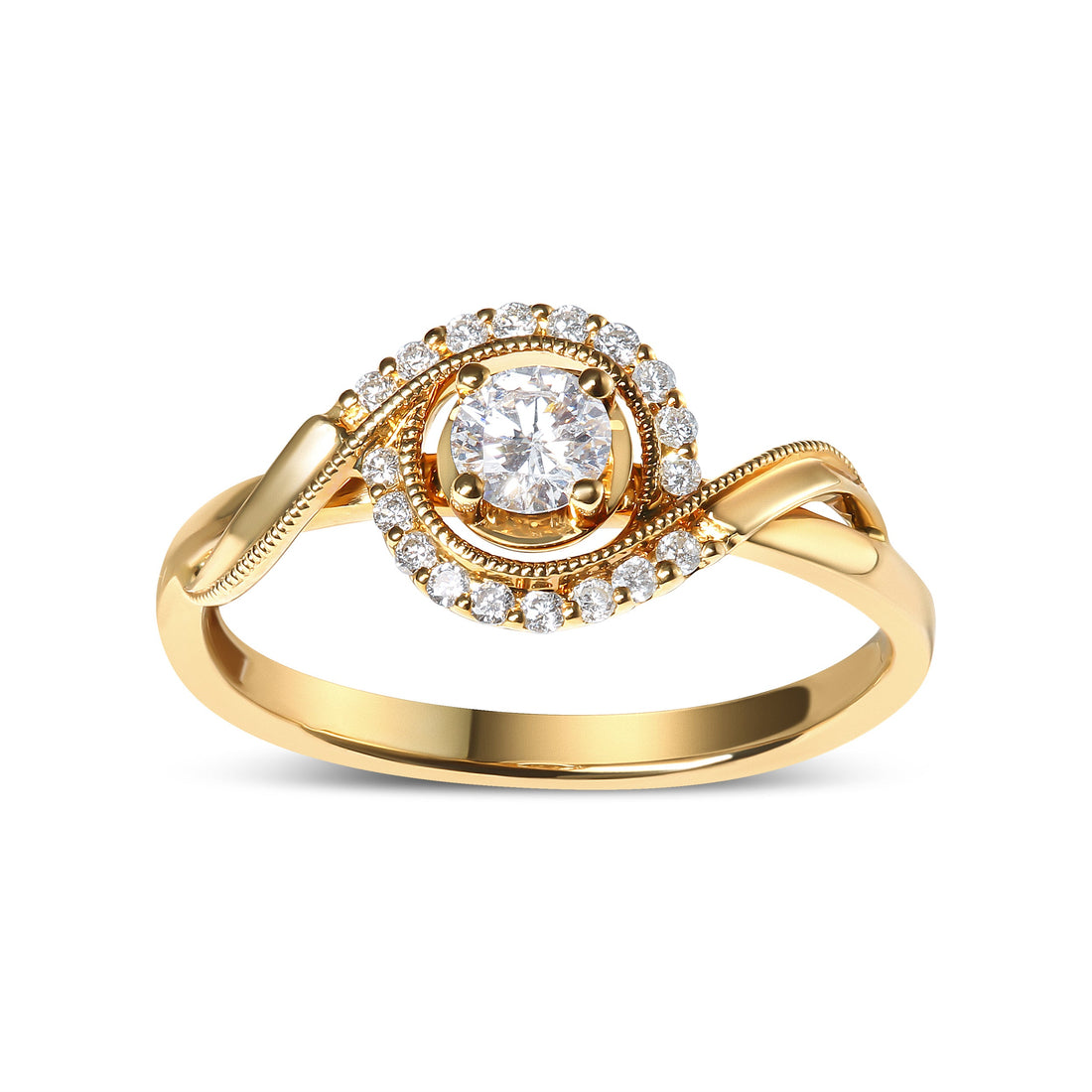 14K Yellow Gold 1/3 Cttw Diamond Solitaire and Halo Swirl Engagement Ring (G-H Color, VS2-SI1 Clarity)- Size 7 by Bids.com