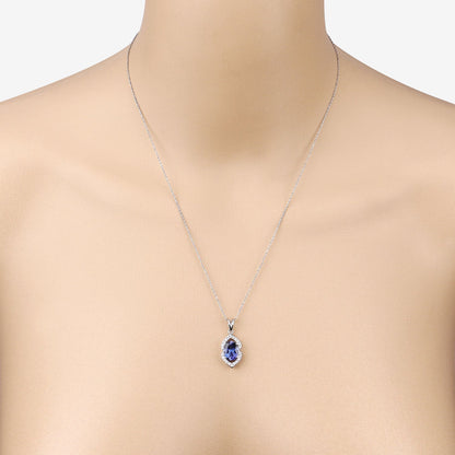 2.44 Carat Genuine Tanzanite and White Diamond 14K White Gold Pendant by Bids.com
