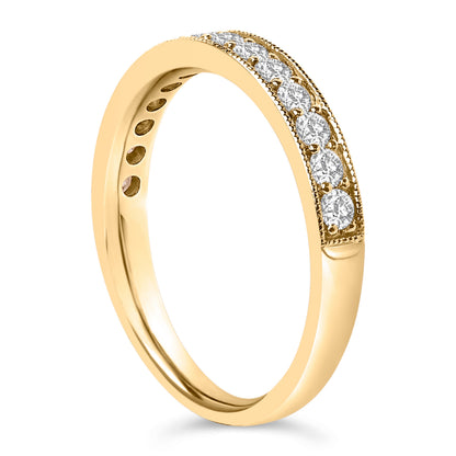14K Yellow Gold 1/2 Cttw Round Diamond Milgrain Wedding Band by Bids.com