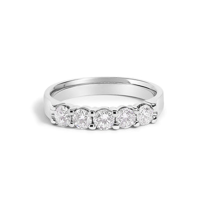 14K White Gold 3/4 Cttw Diamond 5 Stone Band Ring  DestGlow