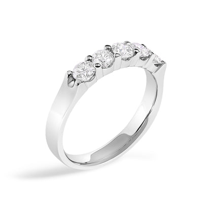 14K White Gold 3/4 Cttw Diamond 5 Stone Band Ring  DestGlow