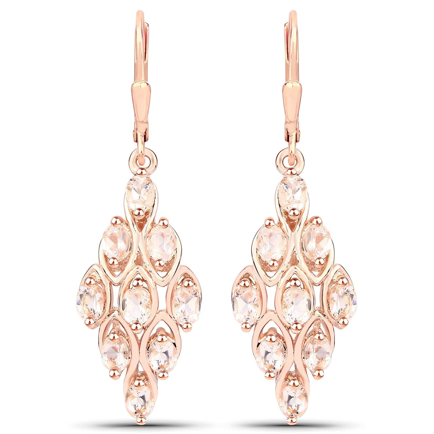 18K Rose Gold Plated 2.70 Carat Genuine Morganite .925 Sterling Silver Earrings  DestGlow