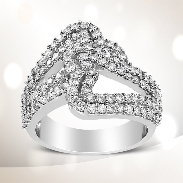 14K White Gold 1 1/2 Cttw Diamond Open Double Heart Bypass Ring Band (H-I Color, VS1-VS2 Clarity) - Ring Size 7 by Bids.com