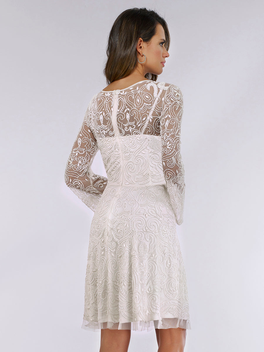 Lara Eliza Beaded A-line Bell Sleeve Bridal Short Dress by Lara New York