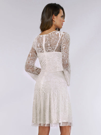 Lara Eliza Beaded A-line Bell Sleeve Bridal Short Dress by Lara New York