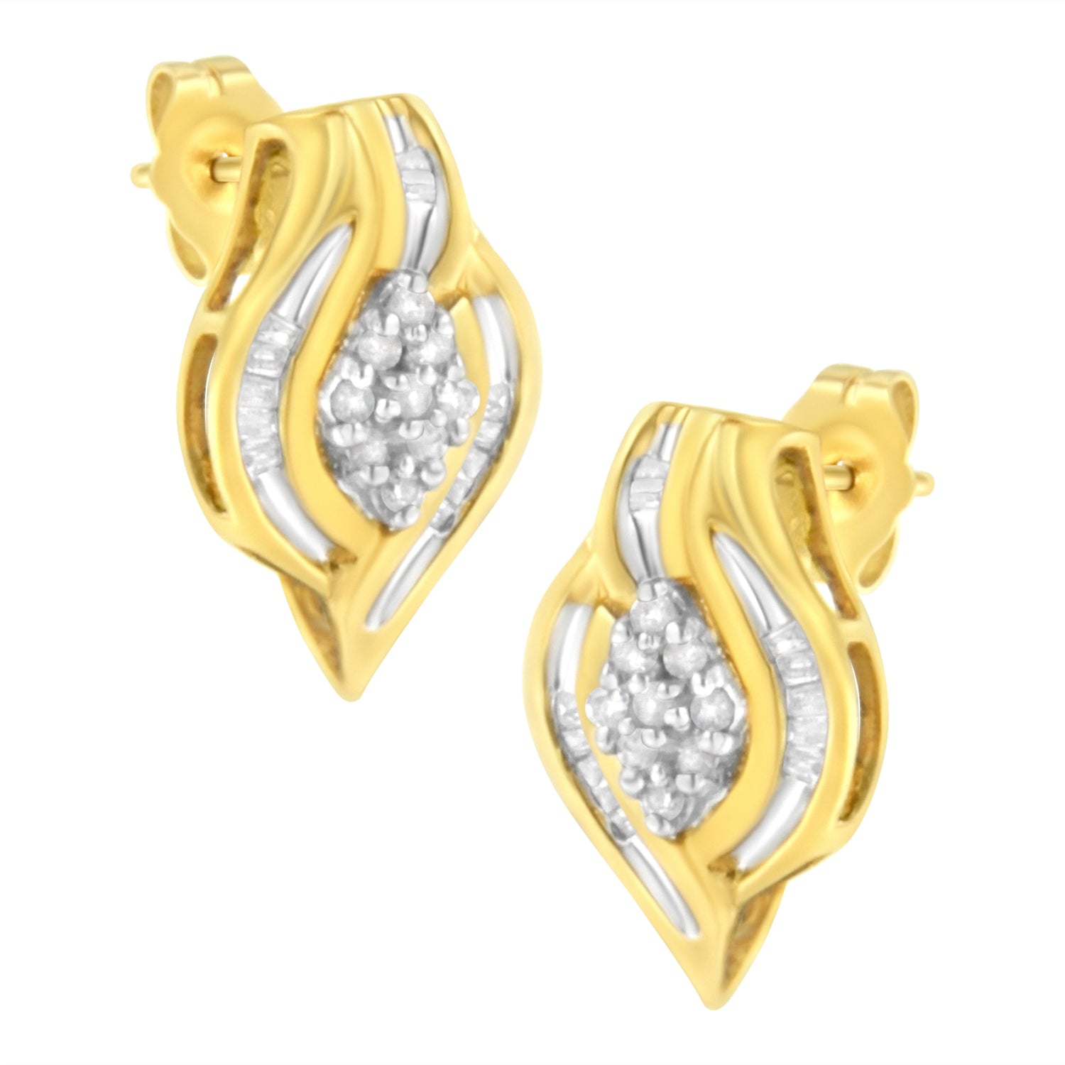 10K Yellow Gold 1/3 cttw Round-Cut Diamond Cluster and Swirl Stud Earrings (J-K Clarity, I2-I3 Color) by Bids.com