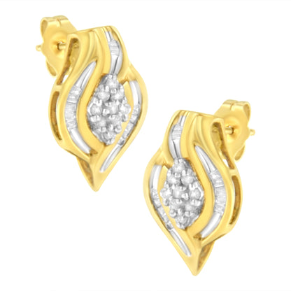 10K Yellow Gold 1/3 cttw Round-Cut Diamond Cluster and Swirl Stud Earrings (J-K Clarity, I2-I3 Color) by Bids.com