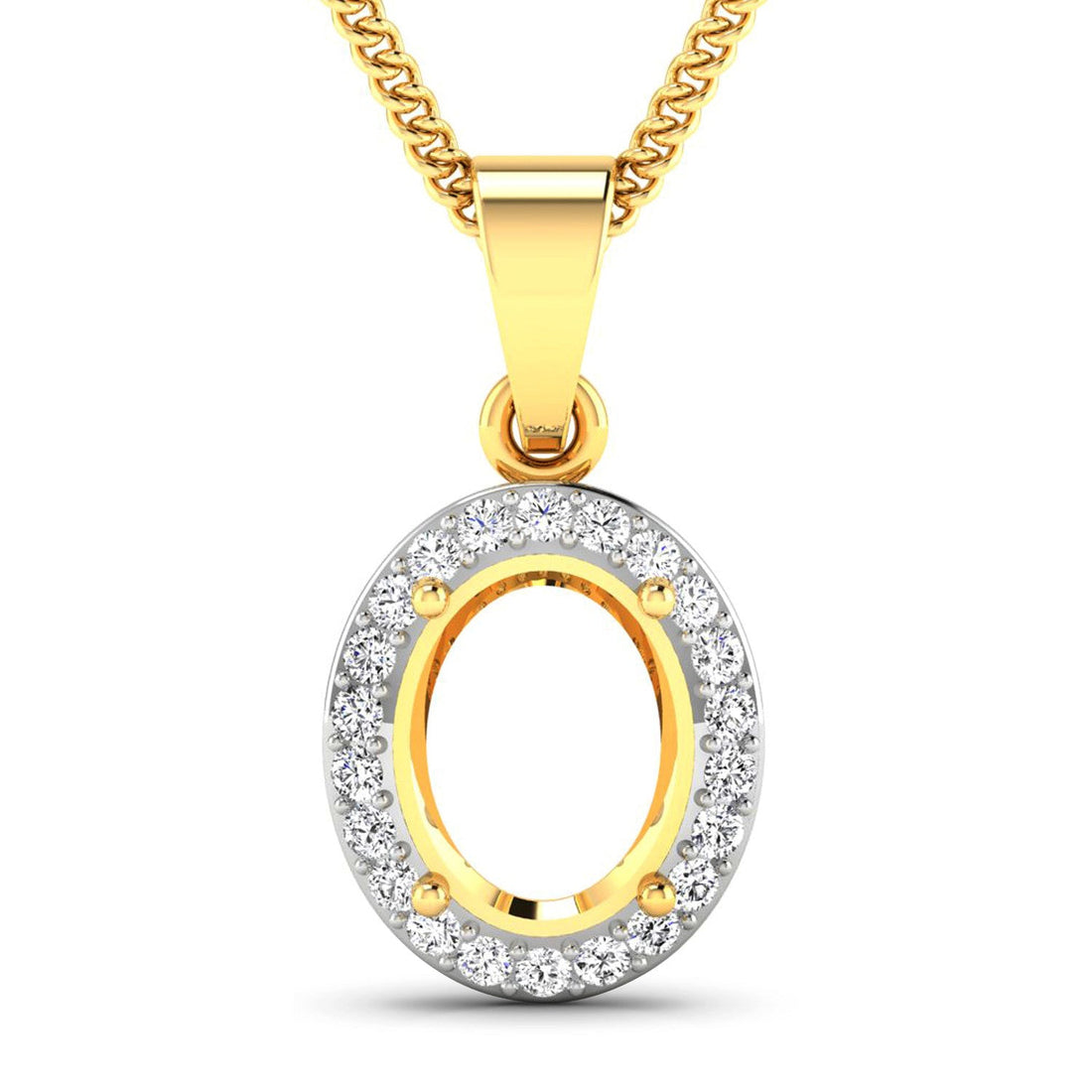 0.22 Carat Genuine White Diamond 14K Yellow Gold Semi Mount Pendant - holds 9x7mm Oval Gemstone by Bids.com