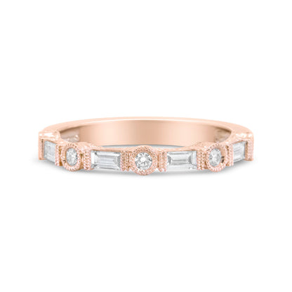14K Rose Gold 3/8 Cttw Baguette and Round Diamond Bridal Band - (H-I Color, VS1-VS2 Clarity) - Size 6.75 by Bids.com