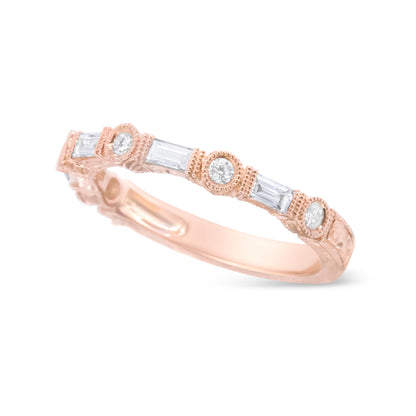 14K Rose Gold 3/8 Cttw Baguette and Round Diamond Bridal Band - (H-I Color, VS1-VS2 Clarity) - Size 6.75 by Bids.com