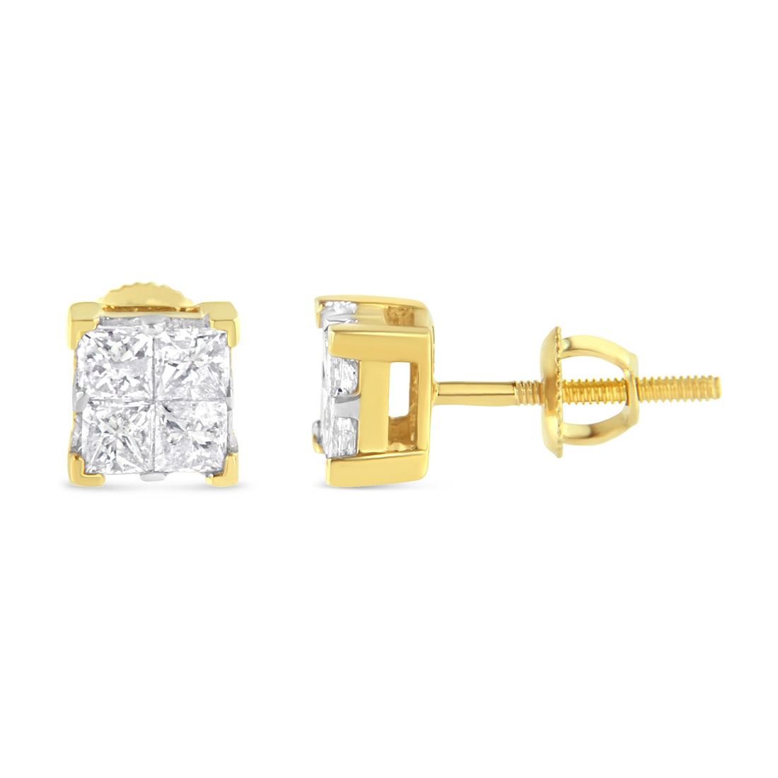 10K Yellow Gold 3/4 Cttw Invisible Set Princess-Cut Diamond Composite Square Stud Earrings (I-J Color, I2-I3 Clarity) by Bids.com