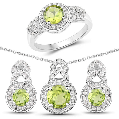 2.68 Carat Genuine Peridot and White Topaz .925 Sterling Silver Jewelry Set by Bids.com
