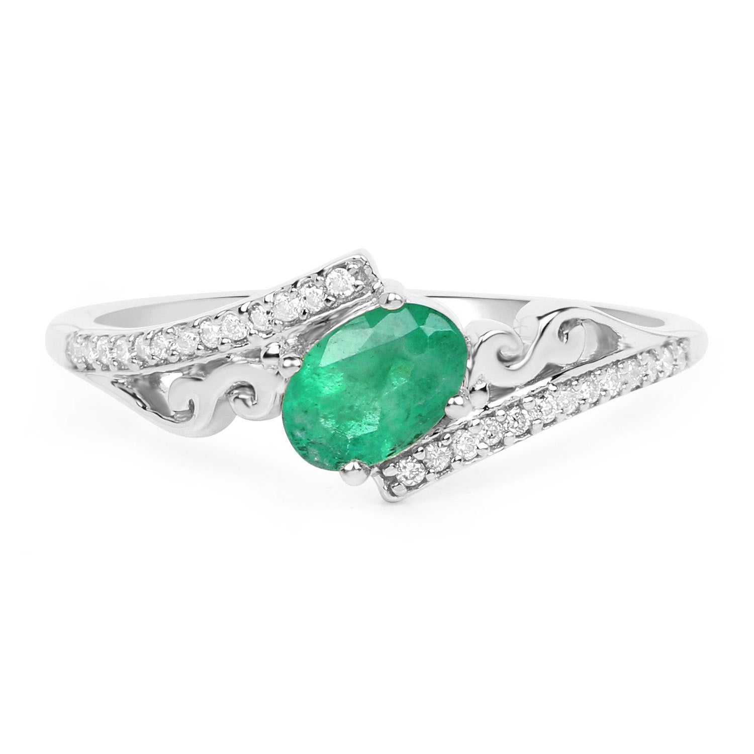 0.51 Carat Genuine Zambian Emerald and White Diamond 14K White Gold Ring by Bids.com
