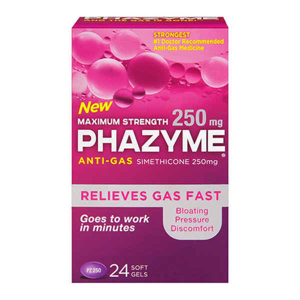 Phazyme Maximum Strength Gas &amp; Bloating Relief 250 Mg, 24 Fast Gels by Pasteur Pharmacy