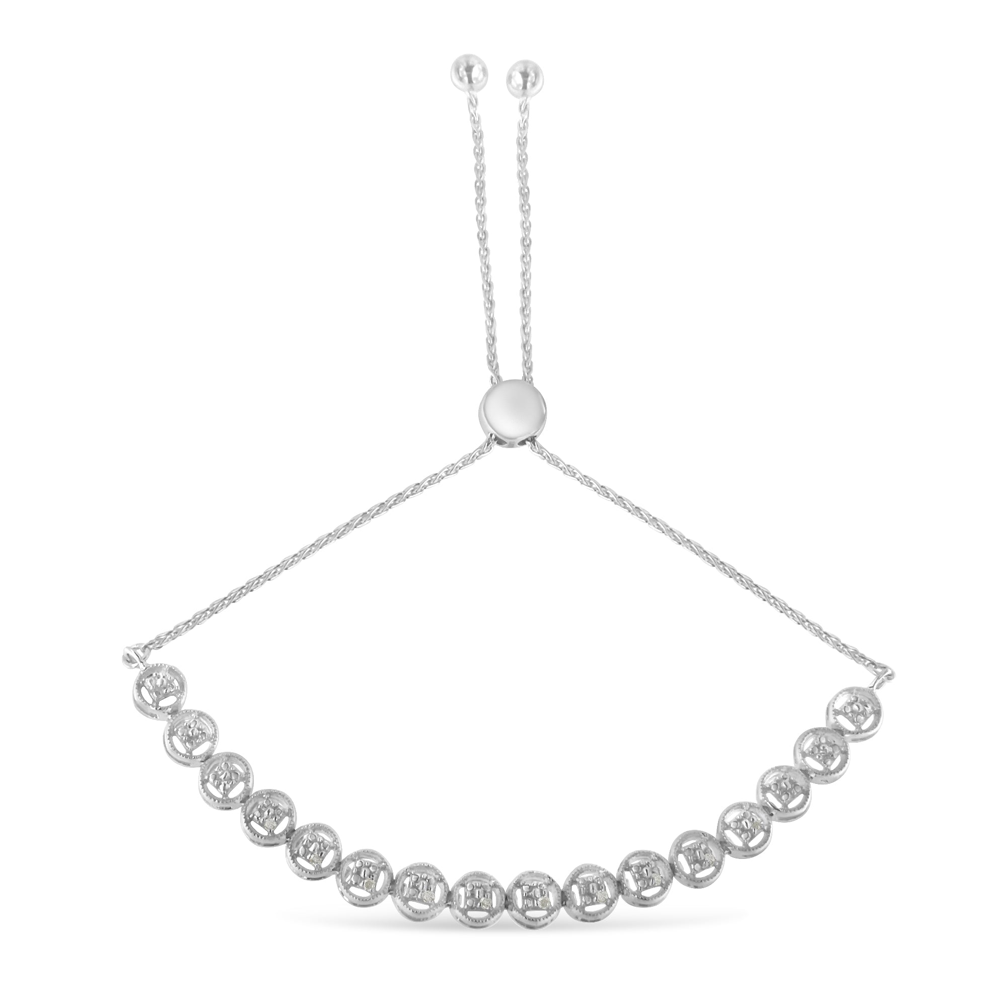 .925 Sterling Silver 1/10 Cttw Round Diamond Bolo Bracelet (I-J Color, I3 Clarity) by Bids.com