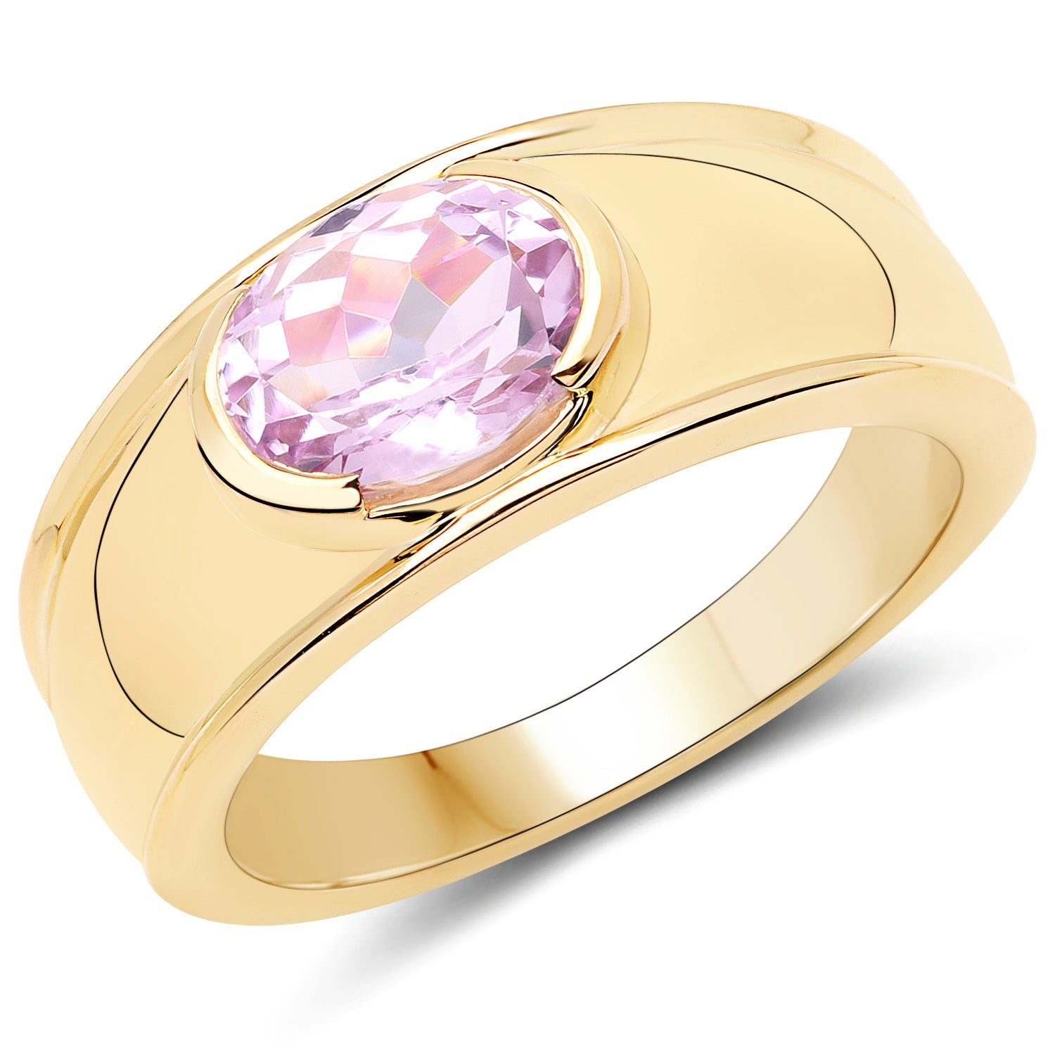 14K Yellow Gold Plated 2.40 Carat Genuine Kunzite .925 Sterling Silver Ring by Bids.com