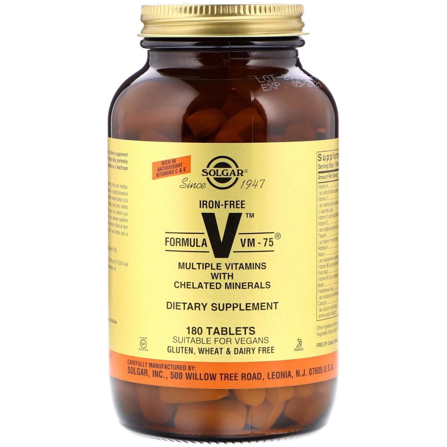Solgar Iron-Free Formula VM-75? 180 Tablets by Pasteur Pharmacy