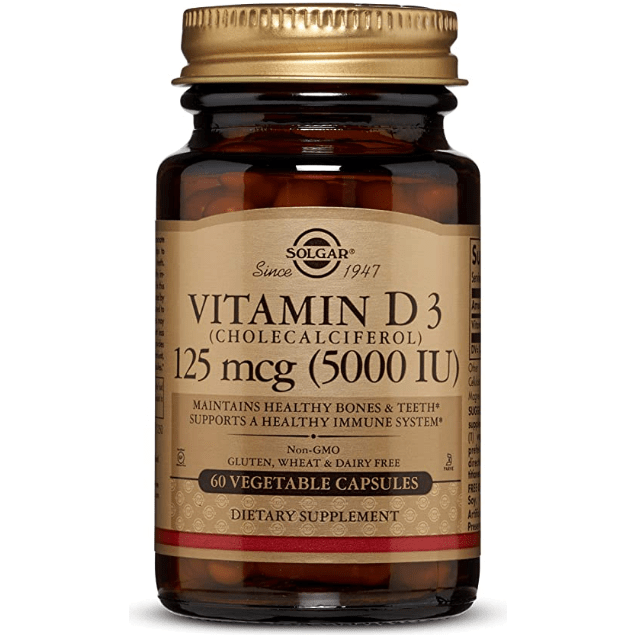 Solgar Vitamin D3 (Cholecalciferol) 125 mcg (5,000 IU) 60 Vegetable Capsules by Pasteur Pharmacy