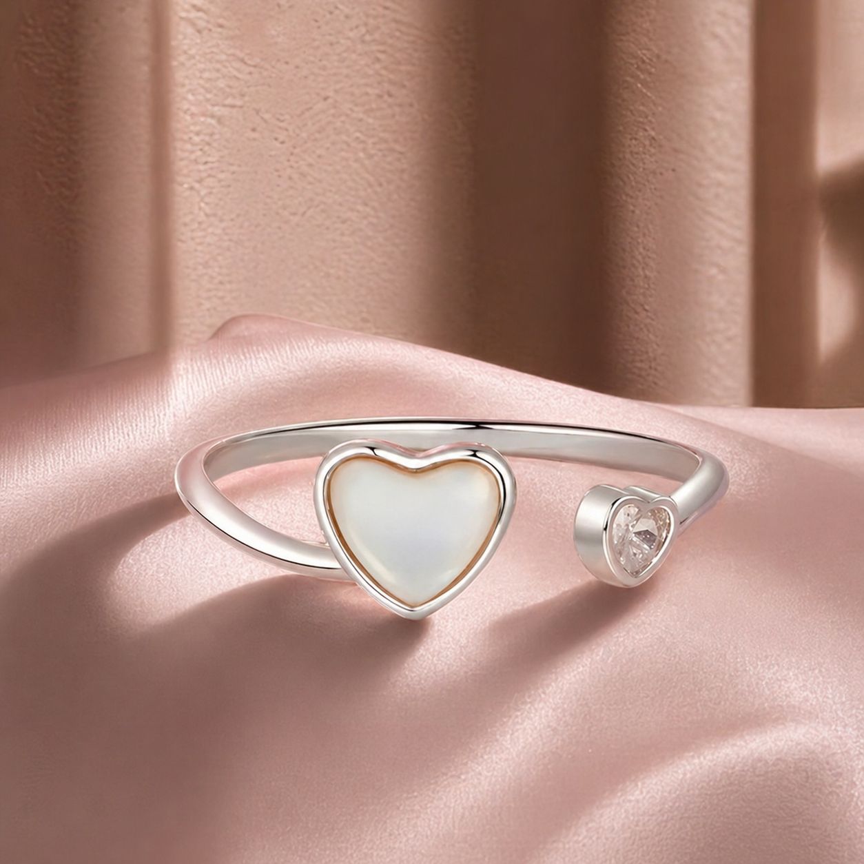 925 Sterling Silver Ring with Pavé Setting and White Shell  DestGlow