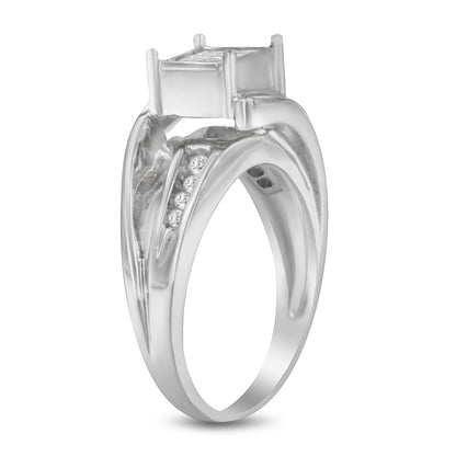 10K White Gold 1/3 Cttw Invisible Set Princess-cut Diamond Cluster Bypass Ring (H-I Color, SI1-SI2 Clarity) - Ring Size 7 by Bids.com