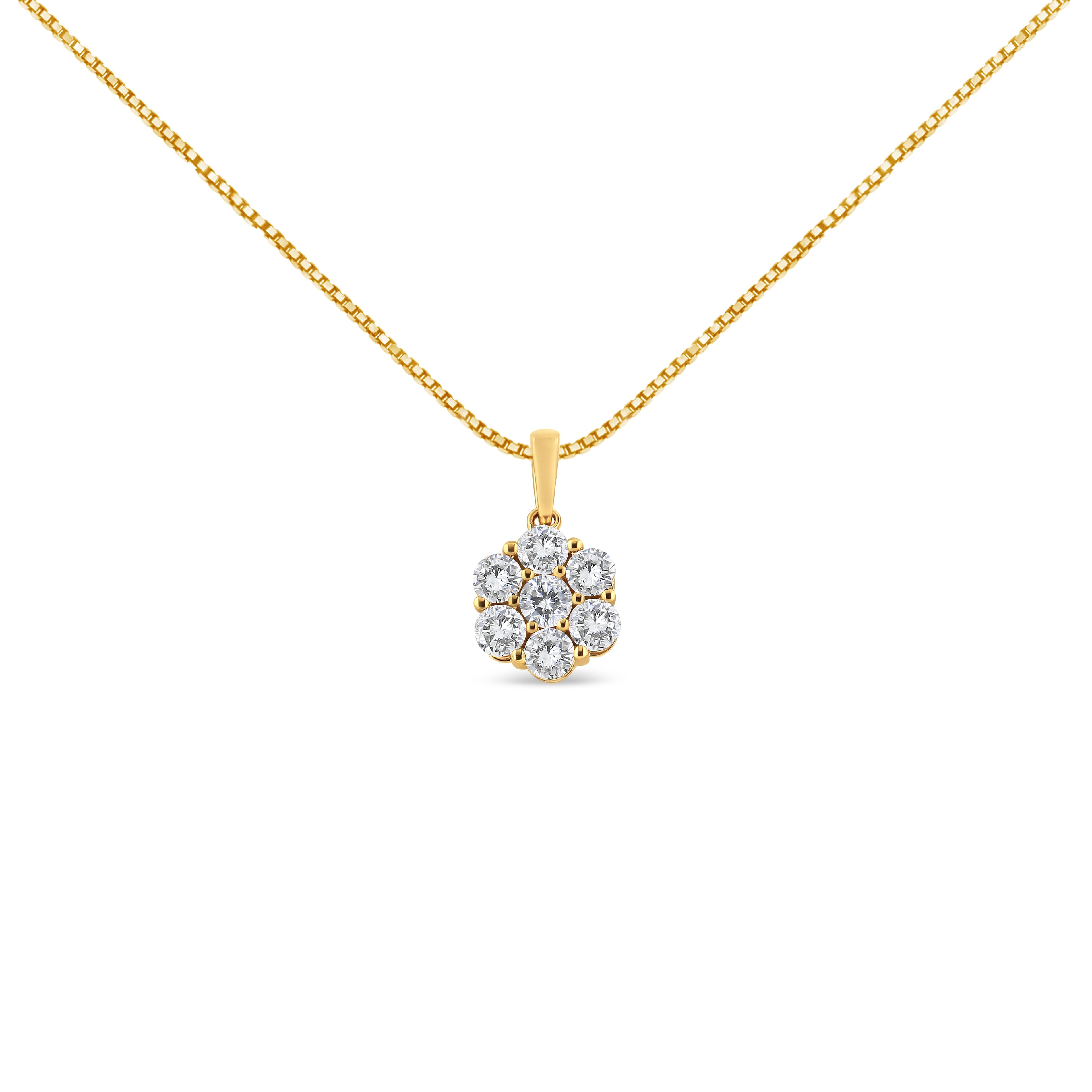 14K Yellow Gold 2.00 Cttw Brilliant Round-Cut Diamond 7 Stone Flower Cluster 18" Pendant Necklace (H-I Color, SI2-I1 Clarity) by Bids.com