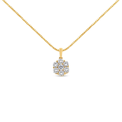 14K Yellow Gold 2.00 Cttw Brilliant Round-Cut Diamond 7 Stone Flower Cluster 18" Pendant Necklace (H-I Color, SI2-I1 Clarity) by Bids.com