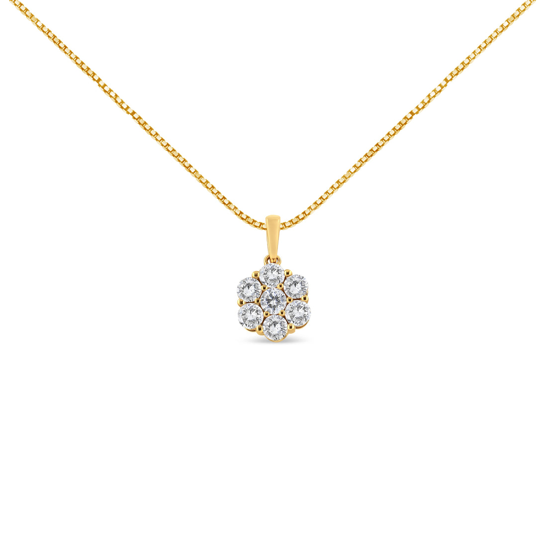 14K Yellow Gold 2.00 Cttw Brilliant Round-Cut Diamond 7 Stone Flower Cluster 18" Pendant Necklace (H-I Color, SI2-I1 Clarity) by Bids.com