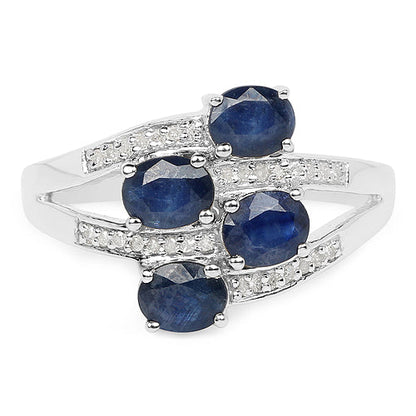 1.61 Carat Genuine Blue Sapphire and White Diamond .925 Sterling Silver Ring by Bids.com