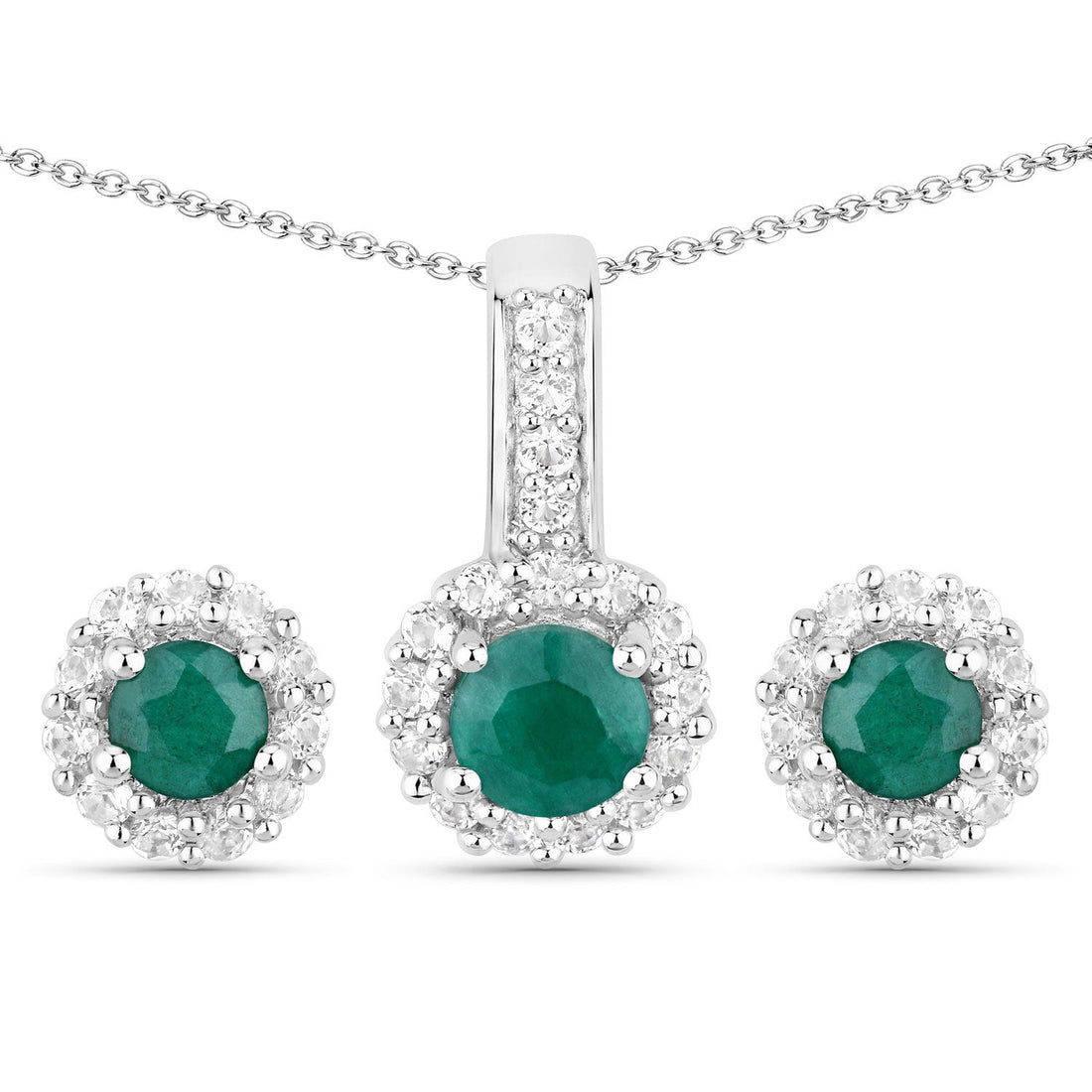 1.81 Carat Dyed Emerald and White Topaz .925 Sterling Silver Jewelry Set by Bids.com