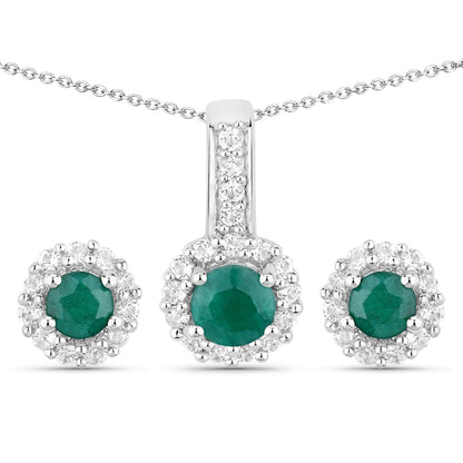 1.81 Carat Dyed Emerald and White Topaz .925 Sterling Silver Jewelry Set by Bids.com