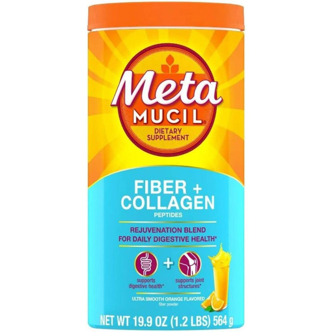 Metamucil Fiber + Collagen Peptides, Powder, Ultra Smooth Orange Flavored 19.9 Oz by Pasteur Pharmacy