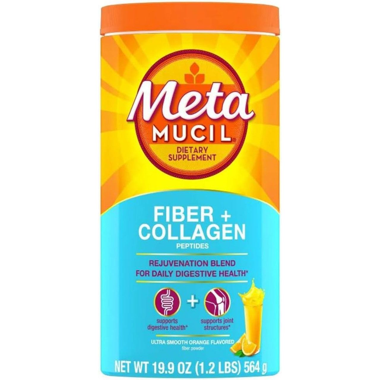 Metamucil Fiber + Collagen Peptides, Powder, Ultra Smooth Orange Flavored 19.9 Oz by Pasteur Pharmacy