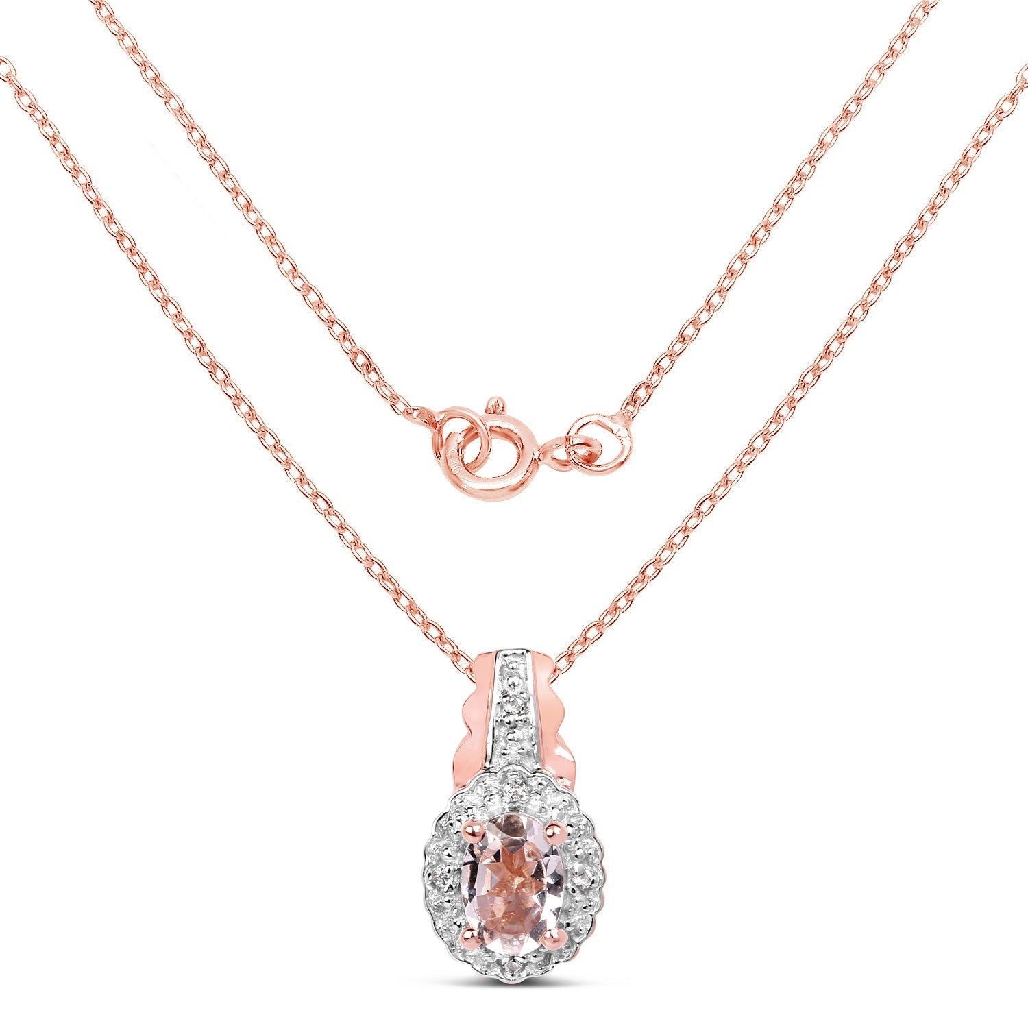 14K Rose Gold Plated 0.73 Carat Genuine Morganite &amp; White Topaz .925 Sterling Silver Pendant  DestGlow