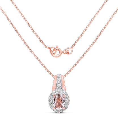 14K Rose Gold Plated 0.73 Carat Genuine Morganite &amp; White Topaz .925 Sterling Silver Pendant  DestGlow