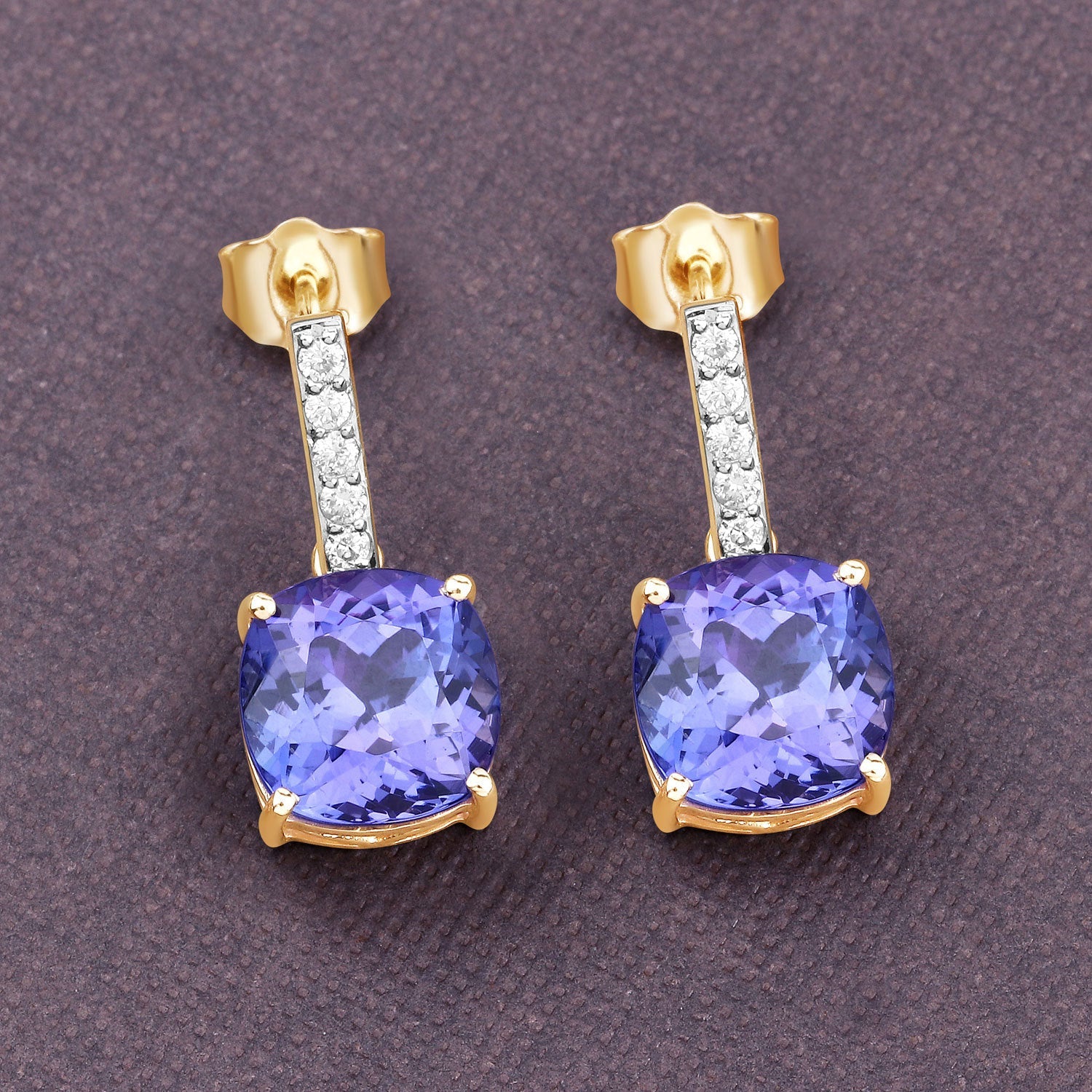 5.64 Carat Genuine Tanzanite and White Diamond 14K Yellow Gold Earrings by Bids.com