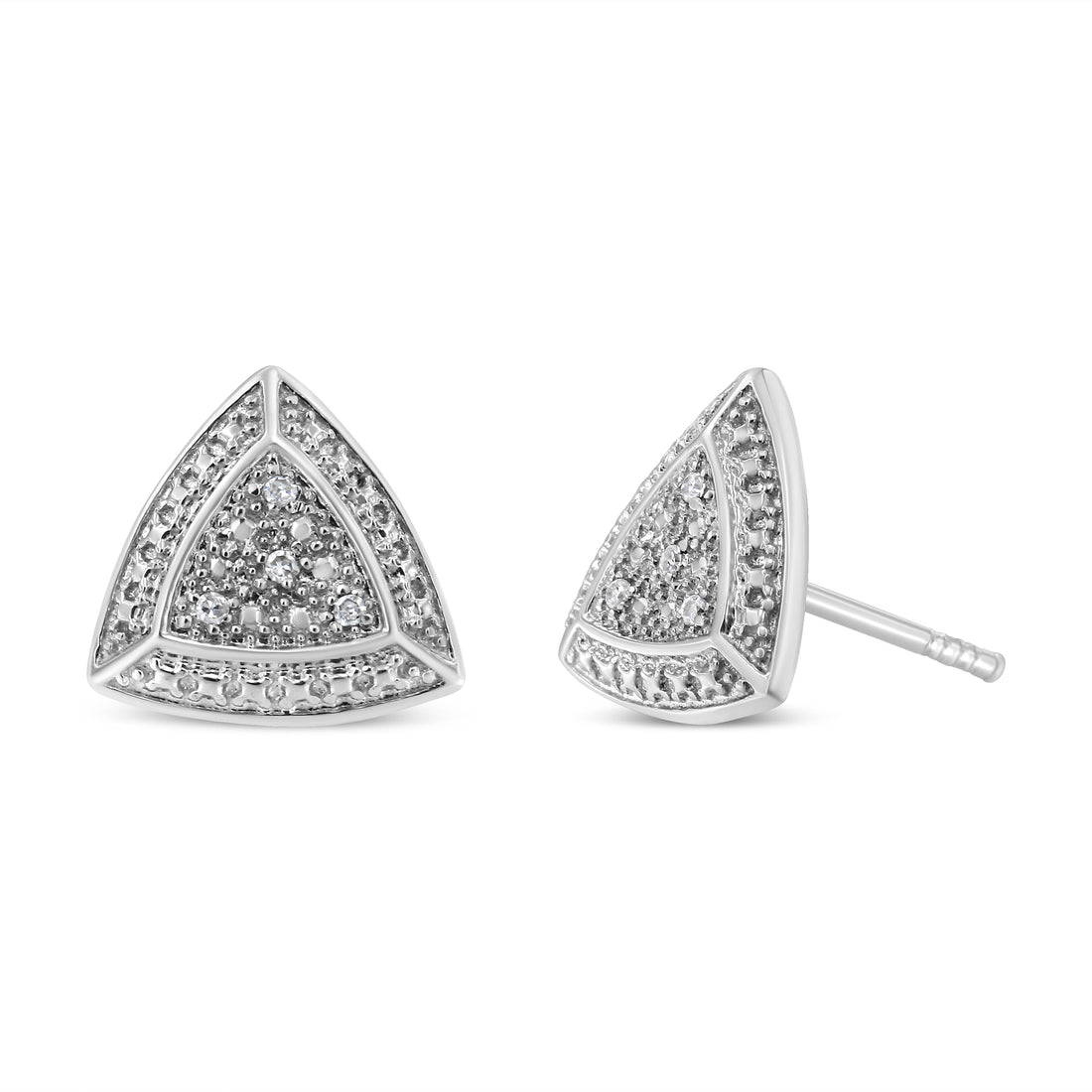 .925 Sterling Silver Diamond-Accented Trillion Shaped 4-Stone Halo-Style Stud Earrings (H-I Color, I2-I3 Clarity) by Bids.com