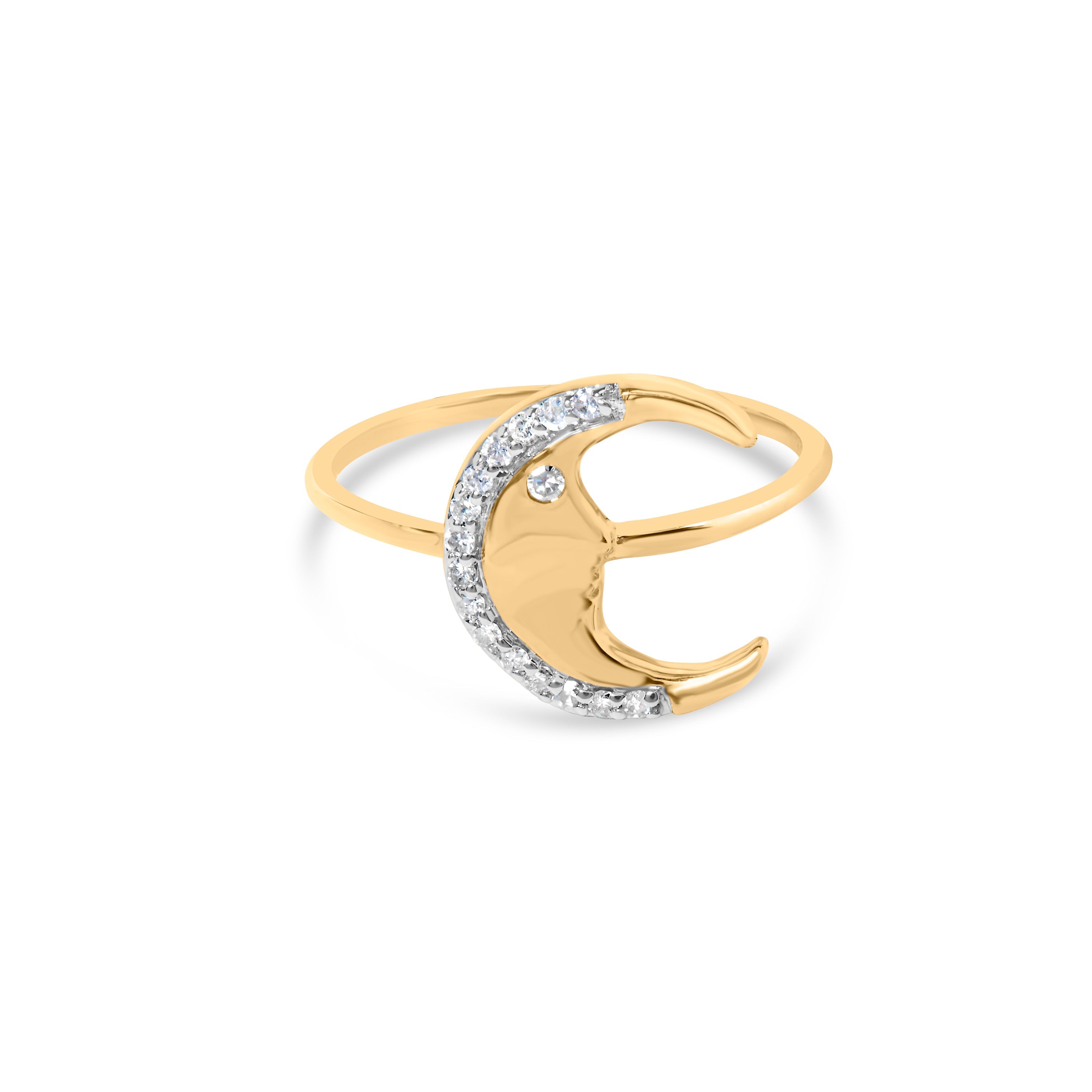 10K Yellow Gold 1/10 Cttw Diamond Crescent Moon Ring (I-J Color, I1-I2 Clarity) - Ring Size 6 by Bids.com